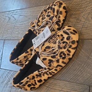 Zara Sz 7.5 ANIMAL PRINT FUR LINED LEATHER LOAFERS Leopard